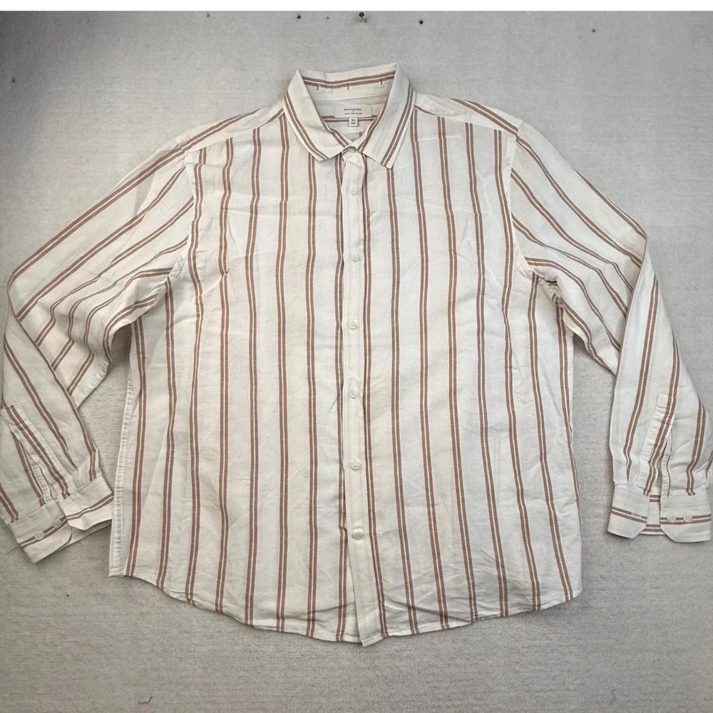 Banana Republic Mens XL Slim Linen-Blend Neutral Shirt coastal quiet luxury prep